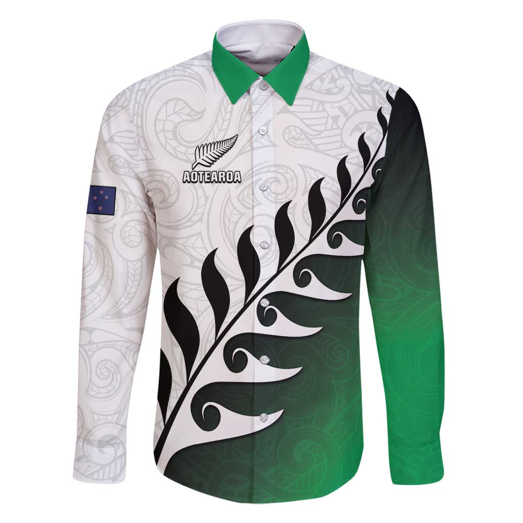 Custom New Zealand Football Family Matching Tank Maxi Dress and Hawaiian Shirt Go Aotearoa LT05 Dad's Shirt - Long Sleeve Green - Polynesian Pride