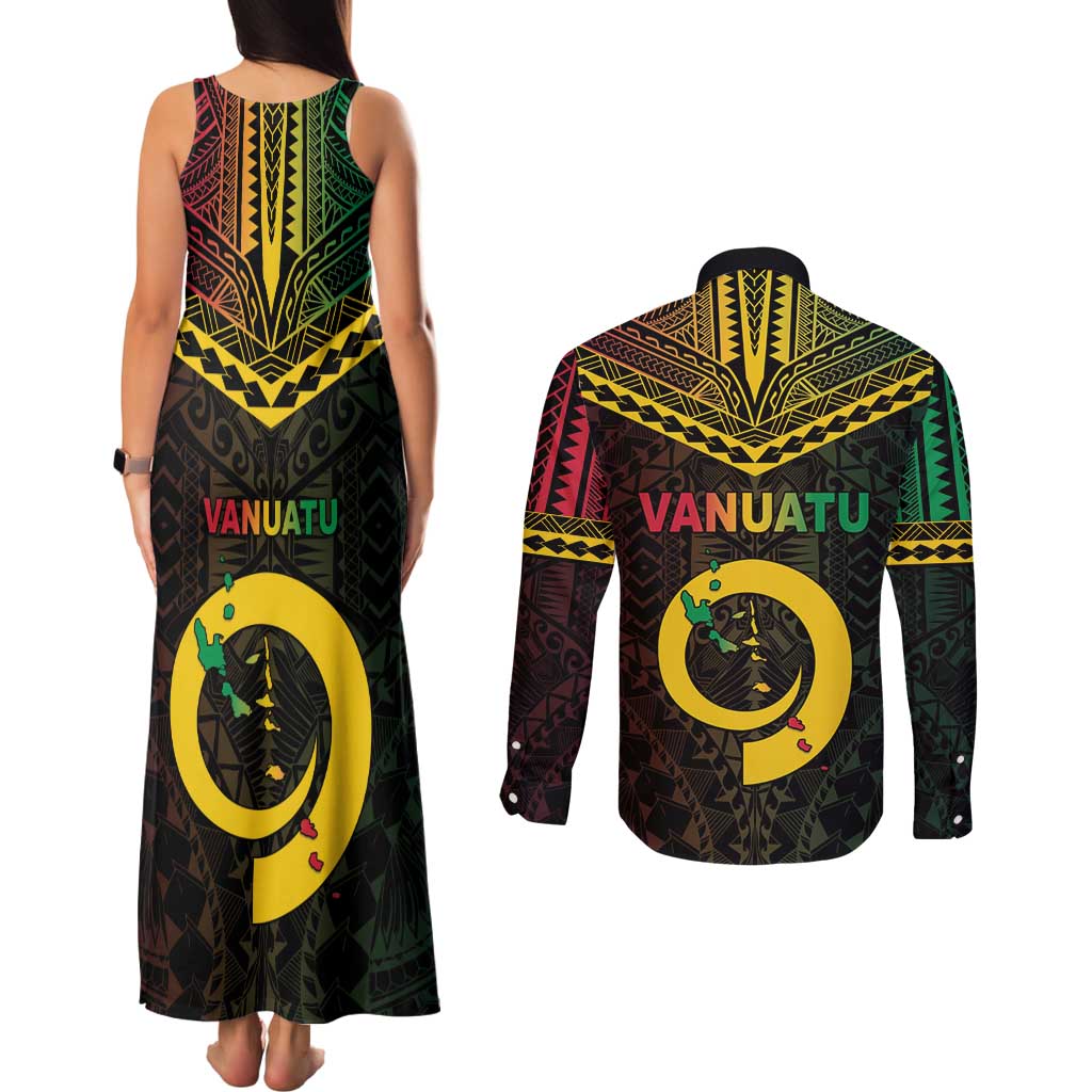 Happy Vanuatu Father Lini Day Couples Matching Tank Maxi Dress and Long Sleeve Button Shirt