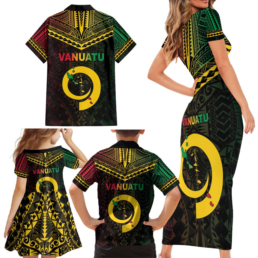 Happy Vanuatu Father Lini Day Family Matching Short Sleeve Bodycon Dress and Hawaiian Shirt LT05 - Polynesian Pride
