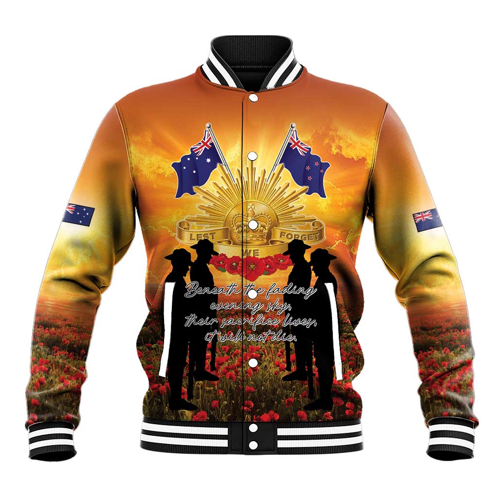 ANZAC Day Baseball Jacket Remembrance Tribute Soldiers And Poppy Field