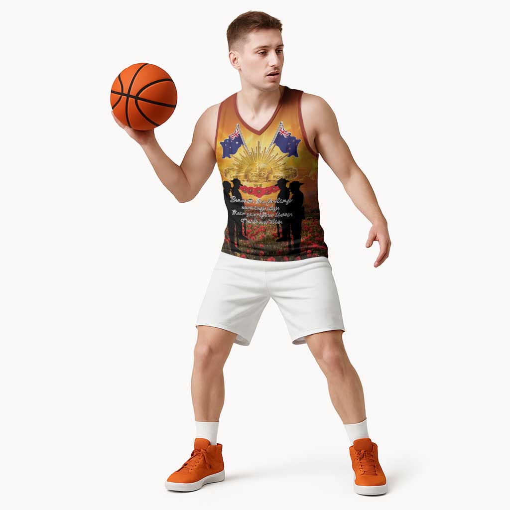 ANZAC Day Basketball Jersey Remembrance Tribute Soldiers And Poppy Field