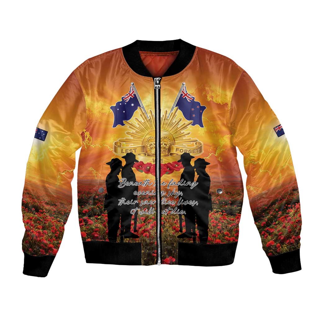 ANZAC Day Bomber Jacket Remembrance Tribute Soldiers And Poppy Field
