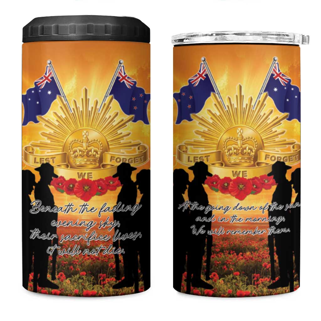 ANZAC Day 4 in 1 Can Cooler Tumbler Remembrance Tribute Soldiers And Poppy Field