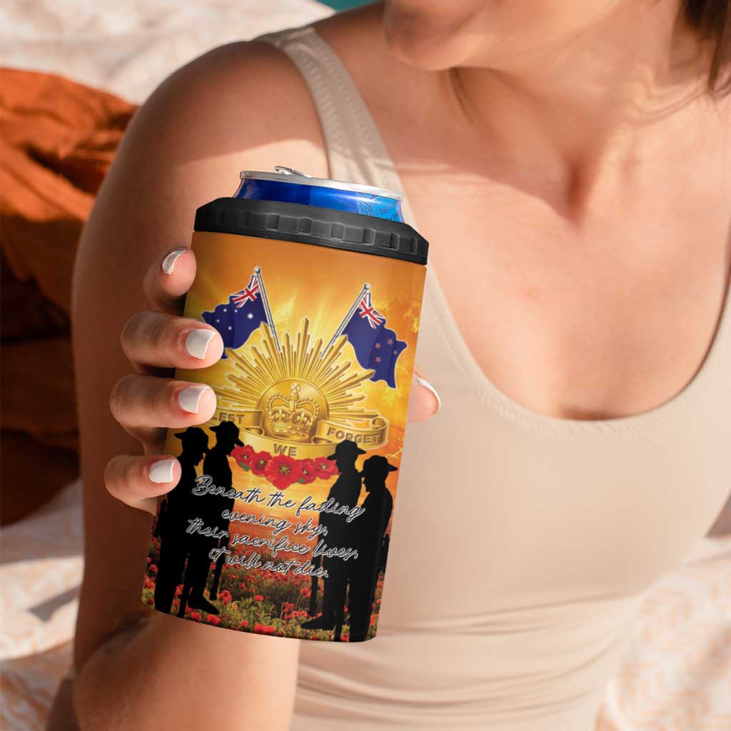 ANZAC Day 4 in 1 Can Cooler Tumbler Remembrance Tribute Soldiers And Poppy Field