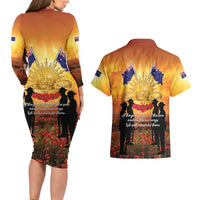 ANZAC Day Couples Matching Long Sleeve Bodycon Dress and Hawaiian Shirt Remembrance Tribute Soldiers And Poppy Field LT05 - Polynesian Pride