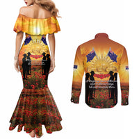 ANZAC Day Couples Matching Mermaid Dress and Long Sleeve Button Shirt Remembrance Tribute Soldiers And Poppy Field LT05 - Polynesian Pride