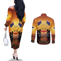 ANZAC Day Couples Matching Off The Shoulder Long Sleeve Dress and Long Sleeve Button Shirt Remembrance Tribute Soldiers And Poppy Field LT05 - Polynesian Pride
