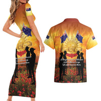 ANZAC Day Couples Matching Short Sleeve Bodycon Dress and Hawaiian Shirt Remembrance Tribute Soldiers And Poppy Field LT05 - Polynesian Pride