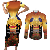 ANZAC Day Couples Matching Short Sleeve Bodycon Dress and Long Sleeve Button Shirt Remembrance Tribute Soldiers And Poppy Field LT05 Orange - Polynesian Pride