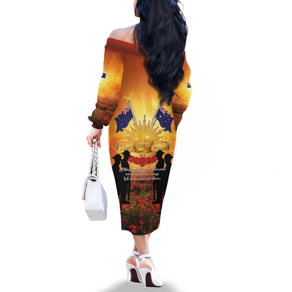 ANZAC Day Family Matching Off The Shoulder Long Sleeve Dress and Hawaiian Shirt Remembrance Tribute Soldiers And Poppy Field LT05 - Polynesian Pride