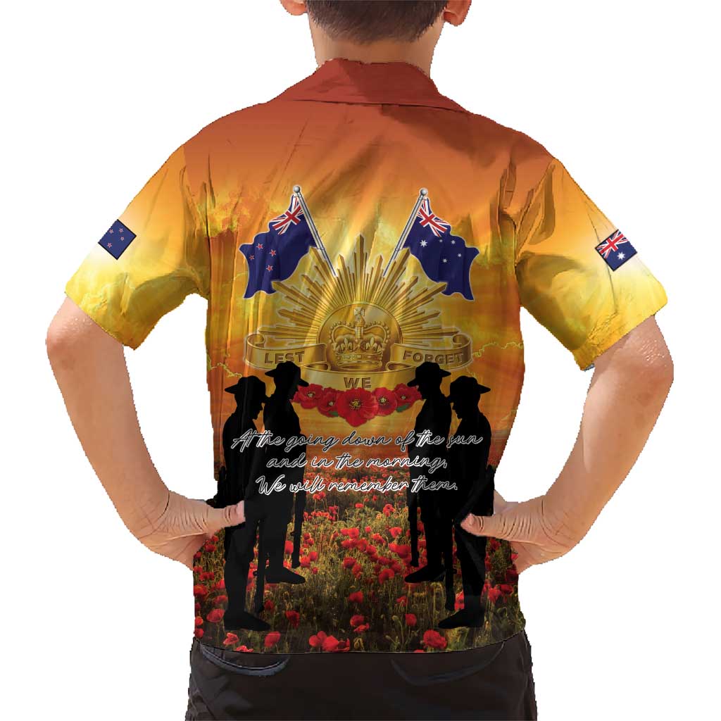 ANZAC Day Family Matching Off Shoulder Short Dress and Hawaiian Shirt Remembrance Tribute Soldiers And Poppy Field LT05 - Polynesian Pride
