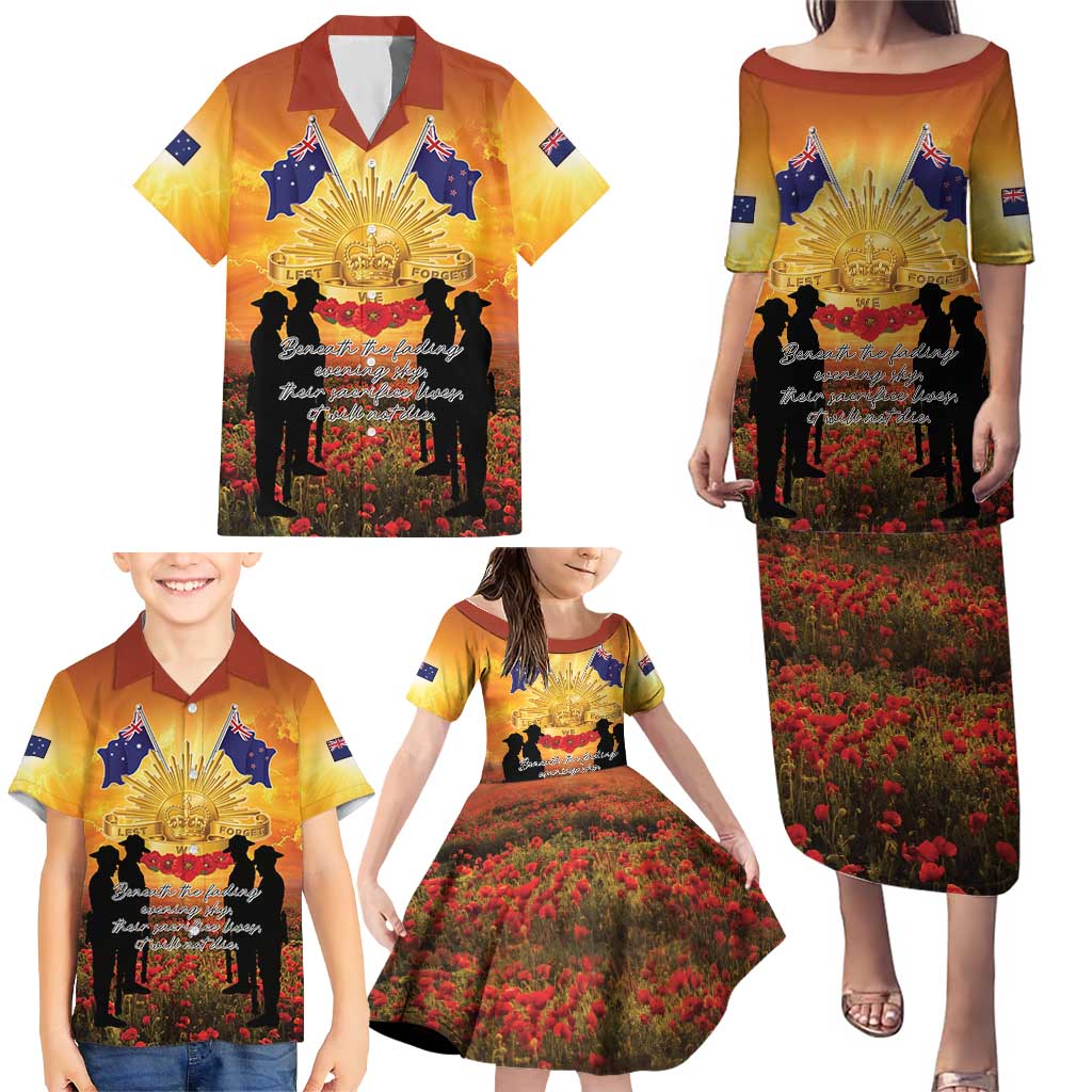 ANZAC Day Family Matching Puletasi and Hawaiian Shirt Remembrance Tribute Soldiers And Poppy Field LT05 - Polynesian Pride