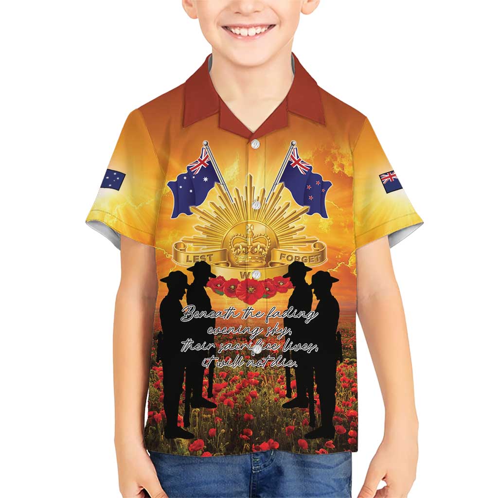 ANZAC Day Family Matching Tank Maxi Dress and Hawaiian Shirt Remembrance Tribute Soldiers And Poppy Field LT05 Son's Shirt Orange - Polynesian Pride
