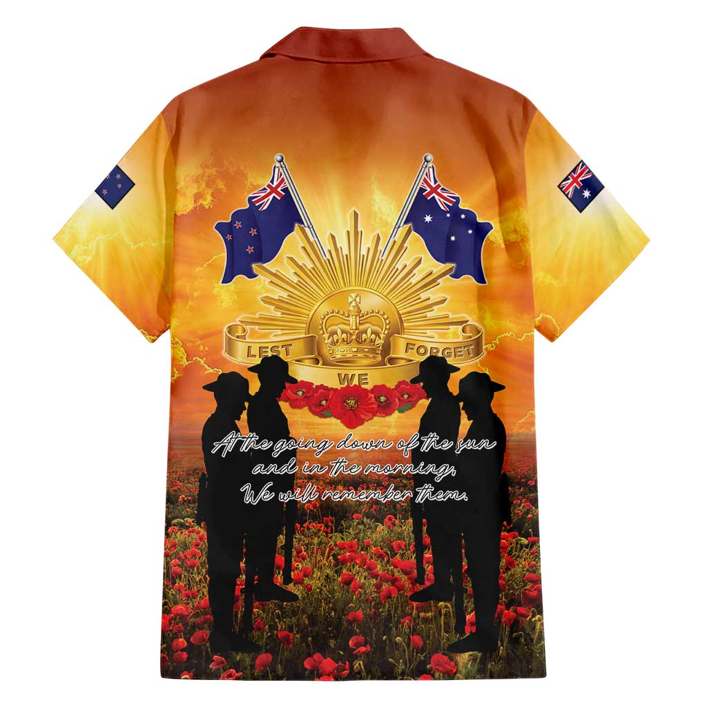 ANZAC Day Hawaiian Shirt Remembrance Tribute Soldiers And Poppy Field
