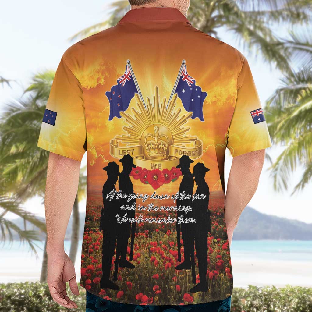 ANZAC Day Hawaiian Shirt Remembrance Tribute Soldiers And Poppy Field