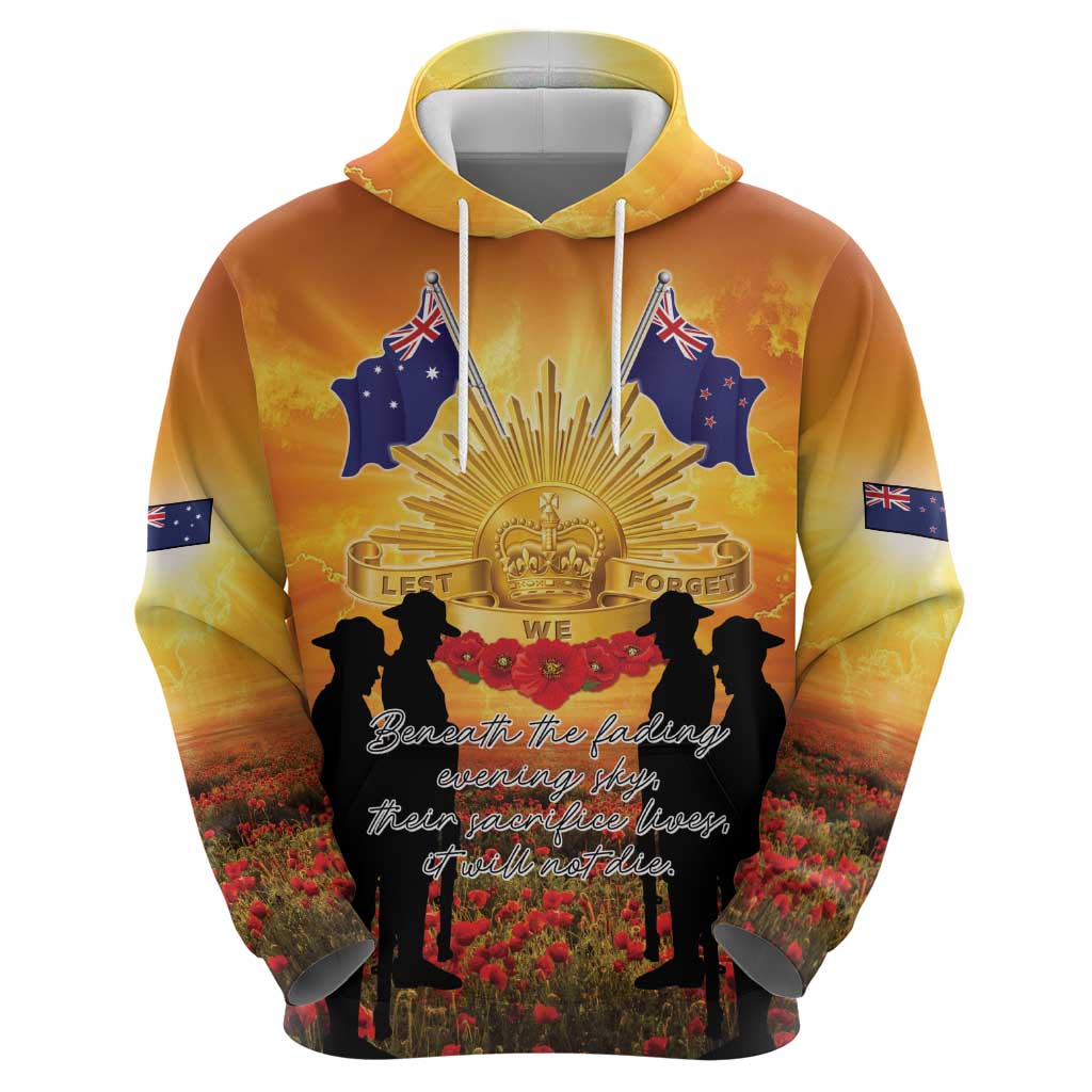 ANZAC Day Hoodie Remembrance Tribute Soldiers And Poppy Field