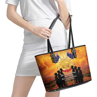 ANZAC Day Leather Tote Bag Remembrance Tribute Soldiers And Poppy Field