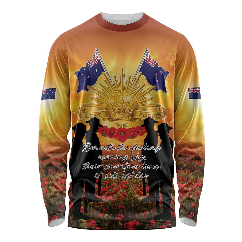 ANZAC Day Long Sleeve Shirt Remembrance Tribute Soldiers And Poppy Field