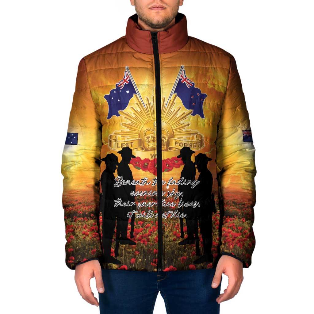 ANZAC Day Padded Jacket Remembrance Tribute Soldiers And Poppy Field