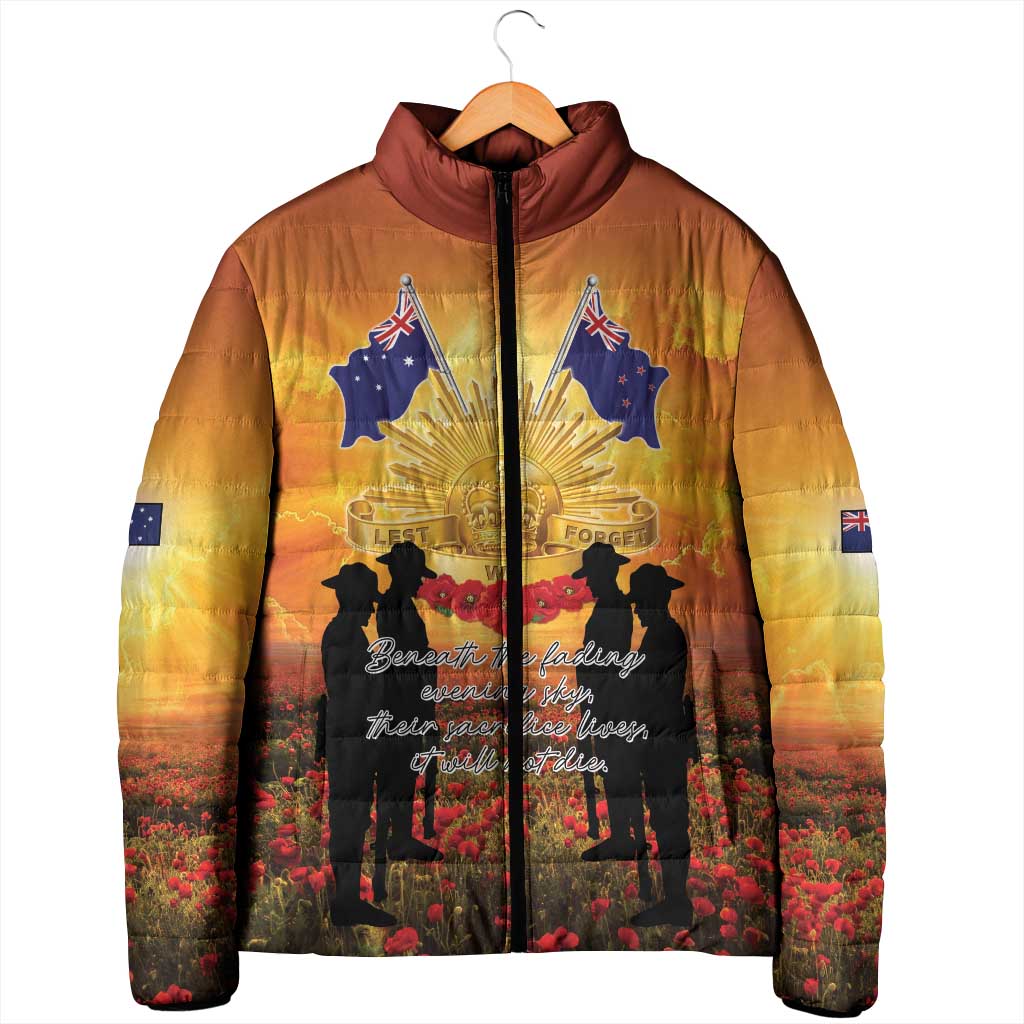 ANZAC Day Padded Jacket Remembrance Tribute Soldiers And Poppy Field