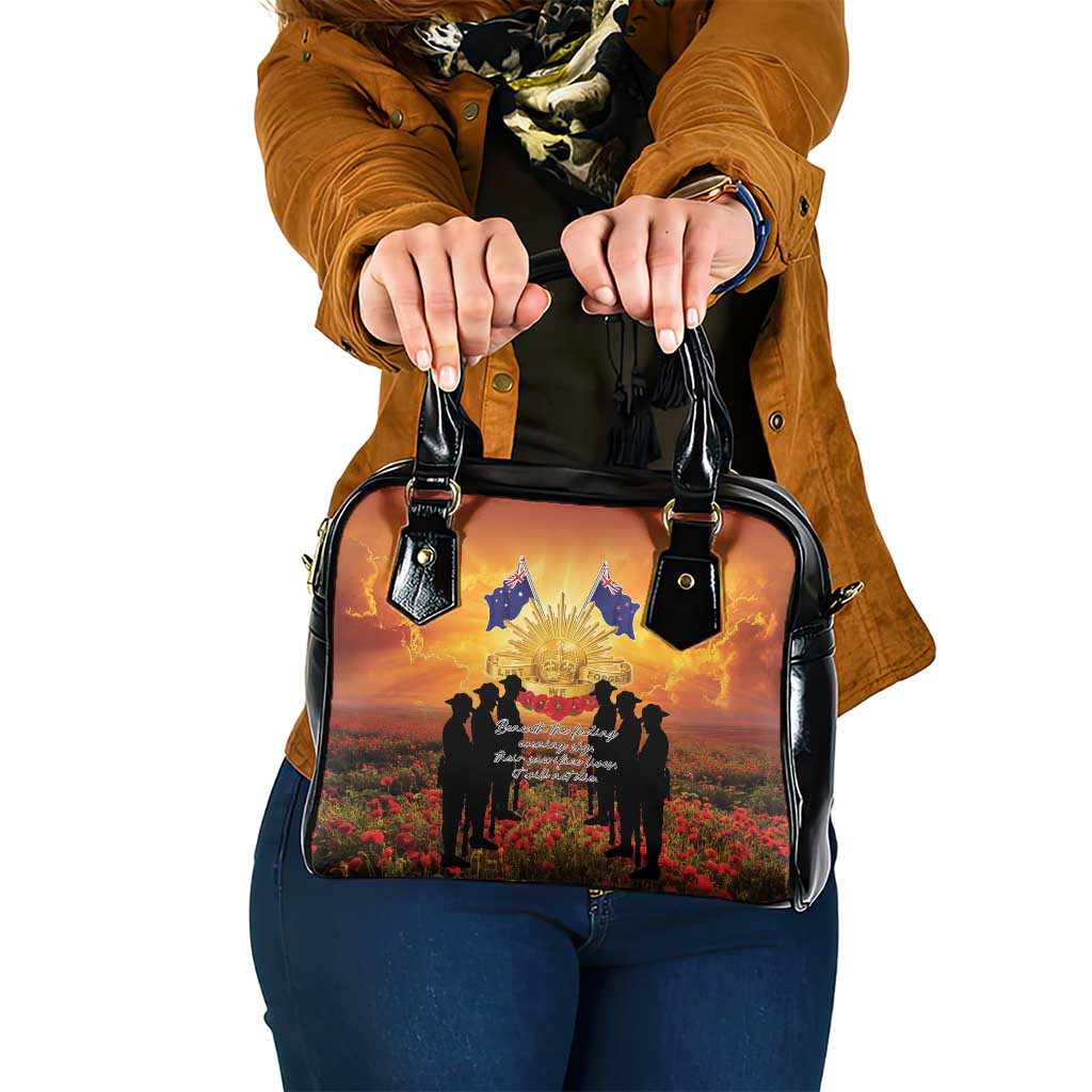 ANZAC Day Shoulder Handbag Remembrance Tribute Soldiers And Poppy Field