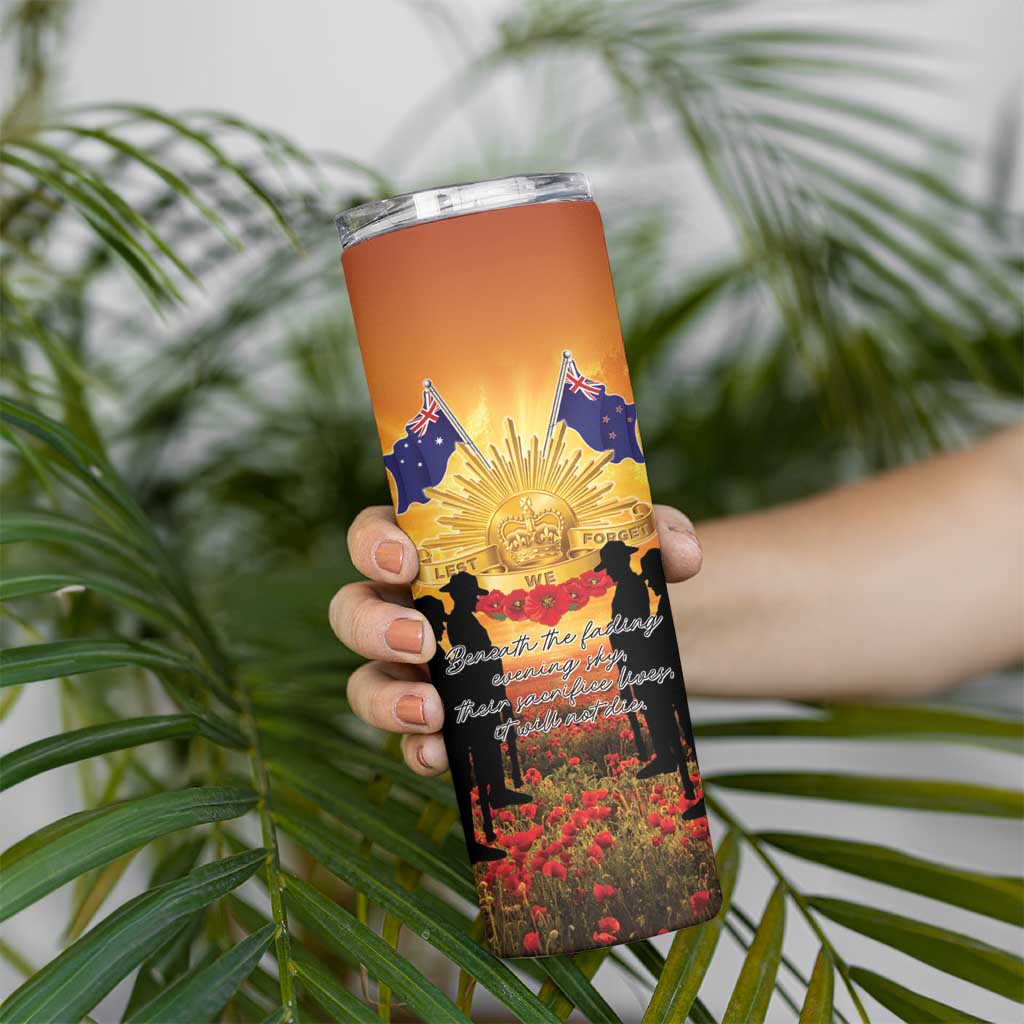 ANZAC Day Skinny Tumbler Remembrance Tribute Soldiers And Poppy Field