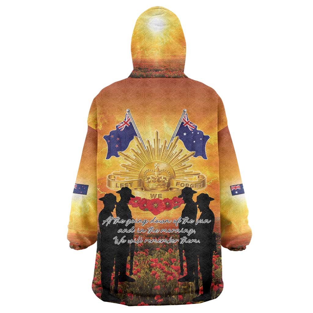 ANZAC Day Wearable Blanket Hoodie Remembrance Tribute Soldiers And Poppy Field