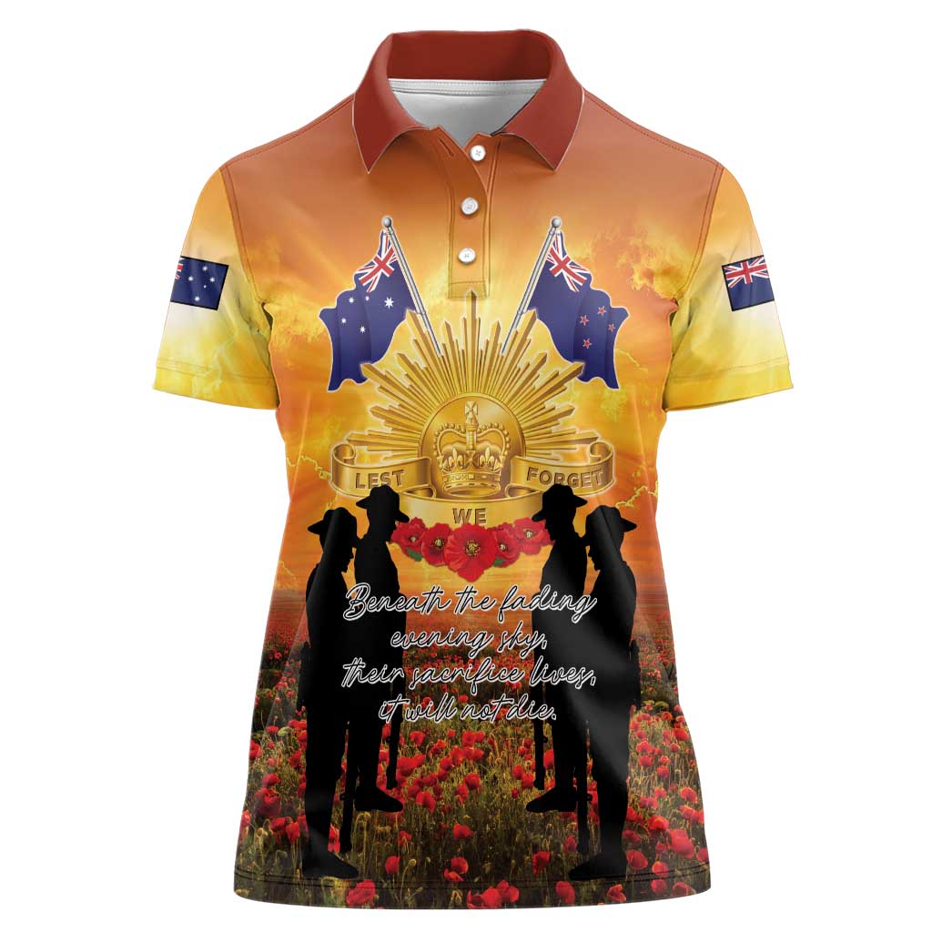 ANZAC Day Women Polo Shirt Remembrance Tribute Soldiers And Poppy Field LT05 Female Orange - Polynesian Pride