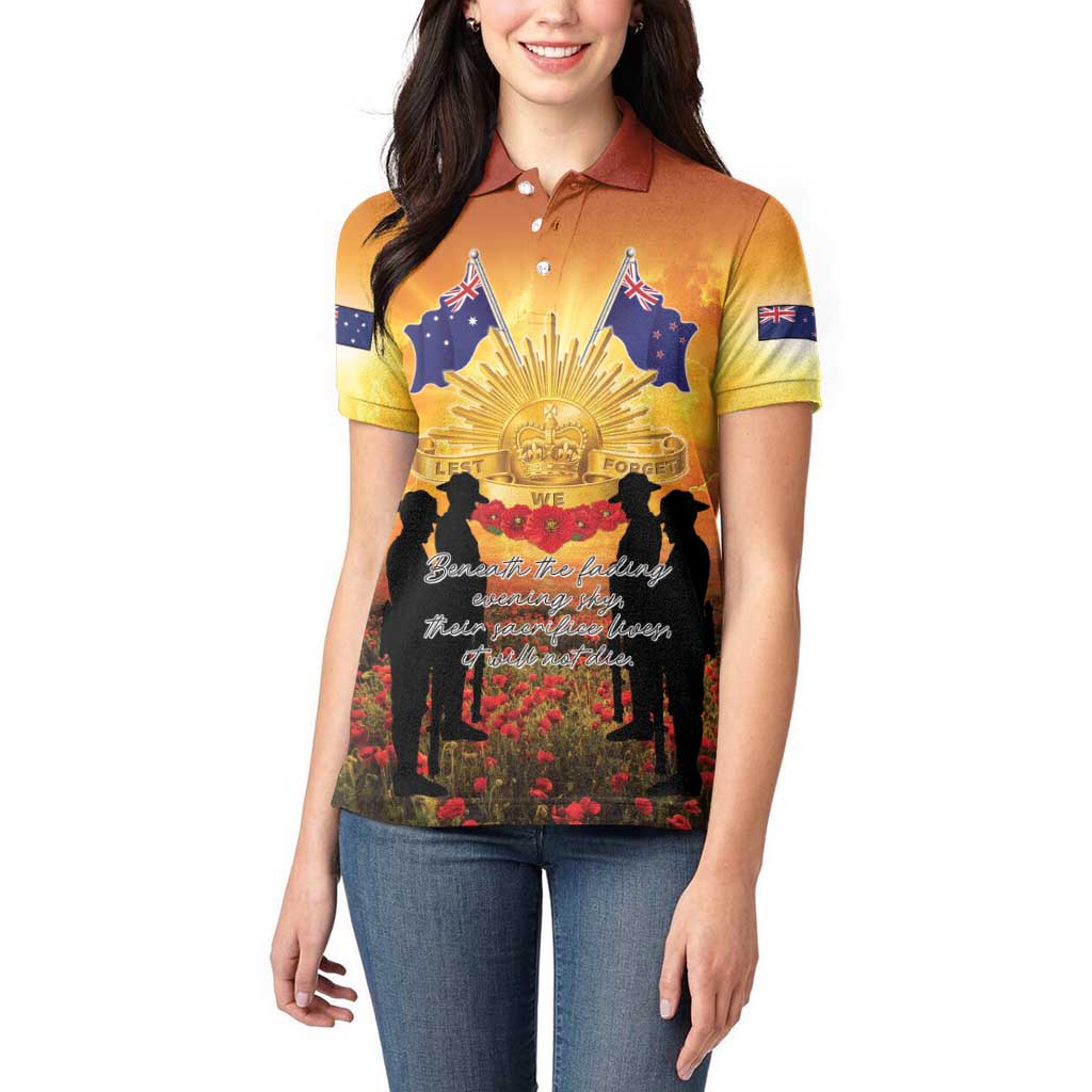 ANZAC Day Women Polo Shirt Remembrance Tribute Soldiers And Poppy Field LT05 - Polynesian Pride