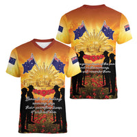 ANZAC Day Women V-Neck T-Shirt Remembrance Tribute Soldiers And Poppy Field