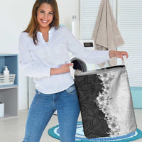 Hawaii Hibiscus Flowers Laundry Basket Grayscale Polynesian Pattern