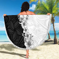 Hawaii Hibiscus Flowers Beach Blanket Grayscale Polynesian Pattern
