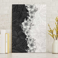 Hawaii Hibiscus Flowers Canvas Wall Art Grayscale Polynesian Pattern