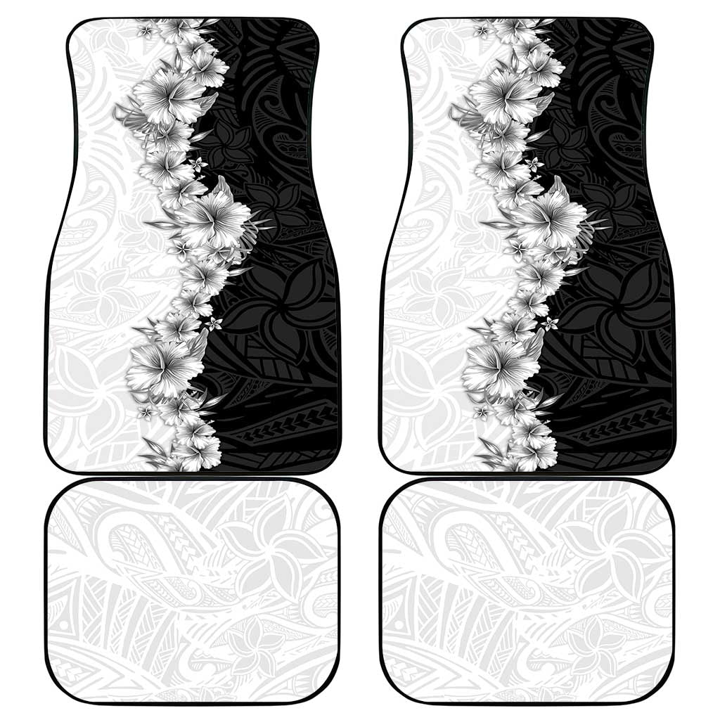Hawaii Hibiscus Flowers Car Mats Grayscale Polynesian Pattern