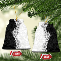 Hawaii Hibiscus Flowers Ceramic Ornament Grayscale Polynesian Pattern LT05 Bell Flake Black - Polynesian Pride