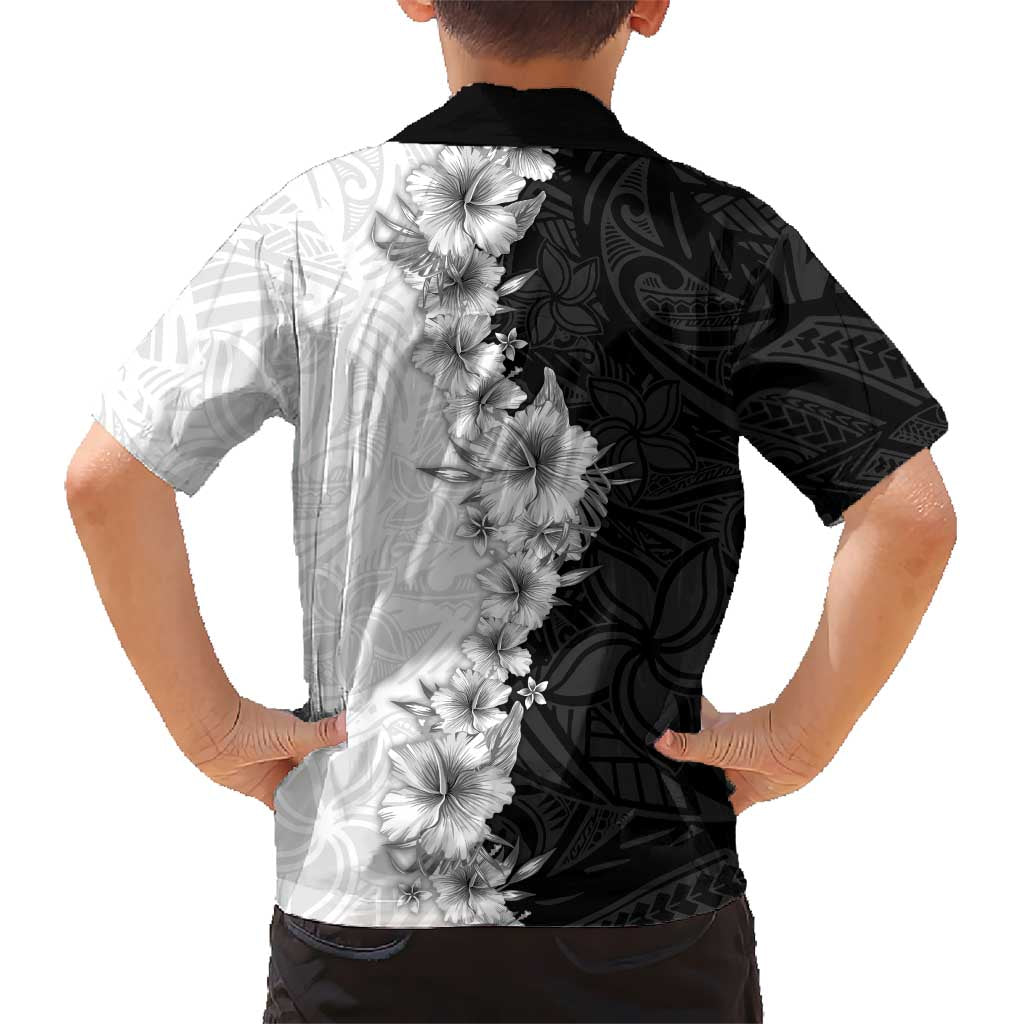 Hawaii Hibiscus Flowers Family Matching Off Shoulder Maxi Dress and Hawaiian Shirt Grayscale Polynesian Pattern LT05 - Polynesian Pride