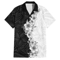 Hawaii Hibiscus Flowers Family Matching Off Shoulder Maxi Dress and Hawaiian Shirt Grayscale Polynesian Pattern LT05 Dad's Shirt - Short Sleeve Black - Polynesian Pride