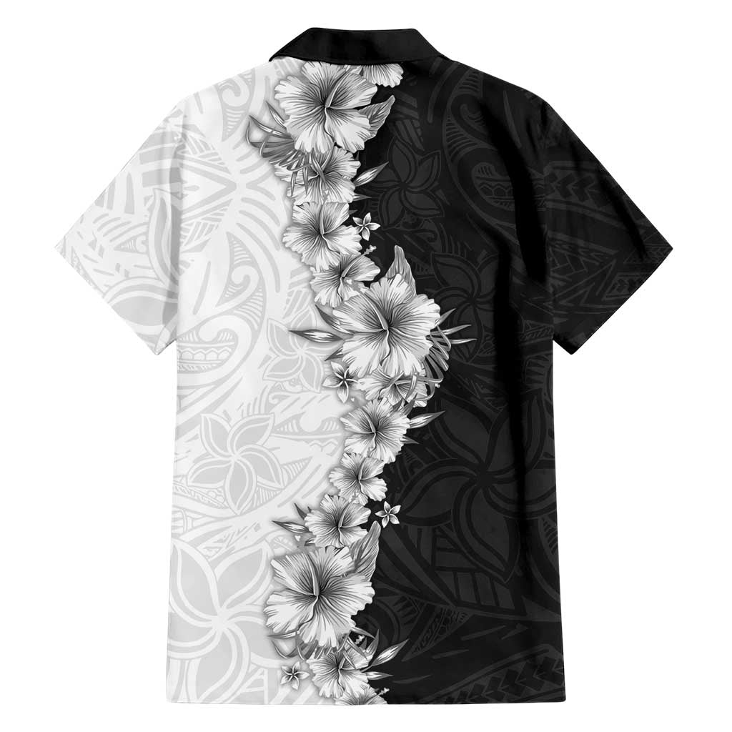 Hawaii Hibiscus Flowers Family Matching Off Shoulder Maxi Dress and Hawaiian Shirt Grayscale Polynesian Pattern LT05 - Polynesian Pride