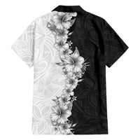 Hawaii Hibiscus Flowers Family Matching Off Shoulder Maxi Dress and Hawaiian Shirt Grayscale Polynesian Pattern LT05 - Polynesian Pride