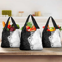 Hawaii Hibiscus Flowers Grocery Bag Grayscale Polynesian Pattern