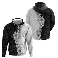 Hawaii Hibiscus Flowers Hoodie Grayscale Polynesian Pattern