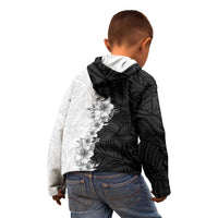 Hawaii Hibiscus Flowers Kid Hoodie Grayscale Polynesian Pattern