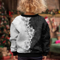 Hawaii Hibiscus Flowers Kid Ugly Christmas Sweater Grayscale Polynesian Pattern LT05 - Polynesian Pride