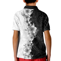 Hawaii Hibiscus Flowers Kid Polo Shirt Grayscale Polynesian Pattern