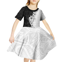 Hawaii Hibiscus Flowers Kid Short Sleeve Dress Grayscale Polynesian Pattern