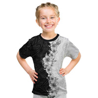 Hawaii Hibiscus Flowers Kid T Shirt Grayscale Polynesian Pattern