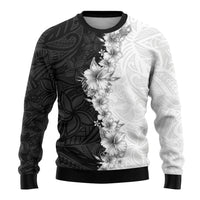 Hawaii Hibiscus Flowers Ugly Christmas Sweater Grayscale Polynesian Pattern LT05 - Polynesian Pride