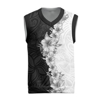 Hawaii Hibiscus Flowers Christmas Knitted V-Neck Vest Grayscale Polynesian Pattern LT05 Black - Polynesian Pride