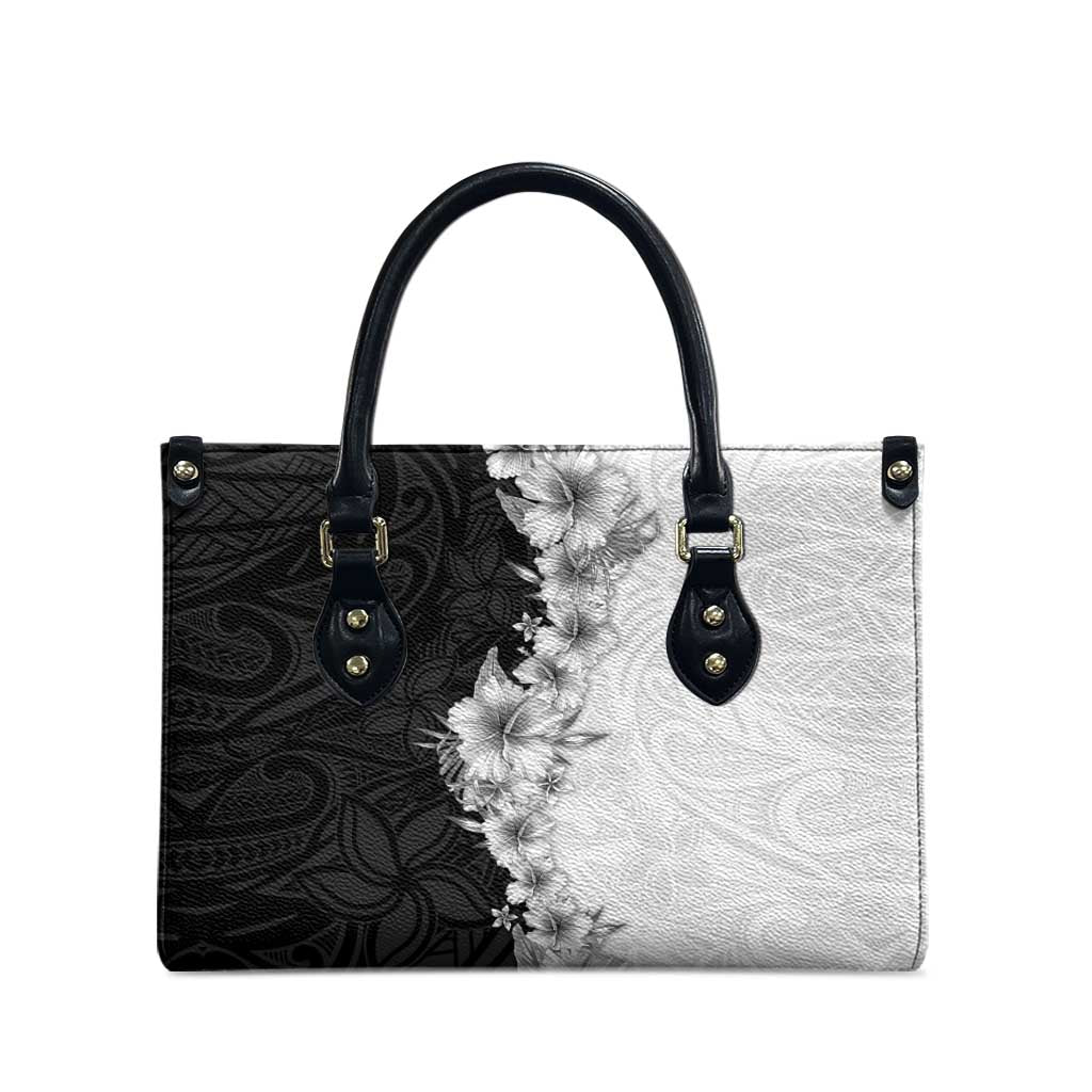 Hawaii Hibiscus Flowers Leather Bag Grayscale Polynesian Pattern