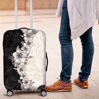 Hawaii Hibiscus Flowers Luggage Cover Grayscale Polynesian Pattern